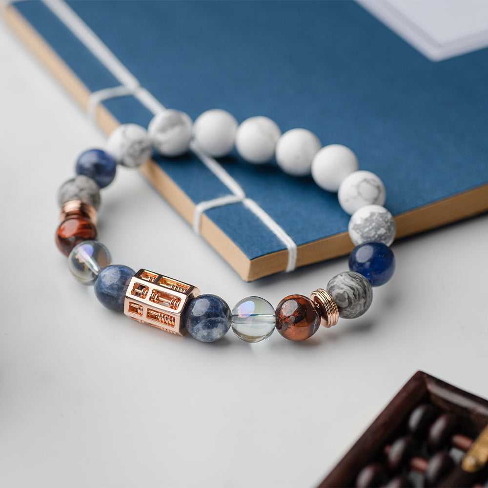 The Abundance - Abacus Bracelet - WHITE TURQUOISE - ROYAL BLUE SODALITE - FUSION TIGER EYE - EAGLE EYE - AUSTRIAN CRYSTAL - Hoseiki